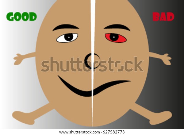 egg cartoon that breaks out to choose between good\
and bad.
