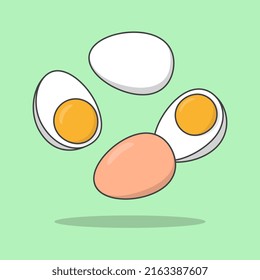 Egg Cartoon Vector Illustration. Falling Sliced Egg Flat Icon Outline. Flying Egg