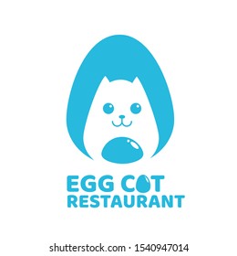 egg cat restaurant blue logo concept design illustration