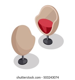 Egg chair on two sides vector in isometric projection. Comfortable furniture illustration for stores ad, app icons, infographics, logo, web and games environment design. Isolated on white background 