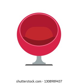 Egg chair red furniture design interior illustration. Armchair vector icon contemporary decoration style. Furnishing ball