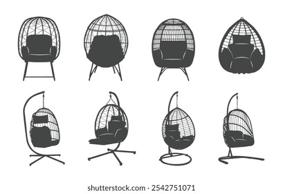 Egg chair silhouette, Hanging egg chair vectors, Hanging egg chair silhouette, Outdoor egg chair silhouettes