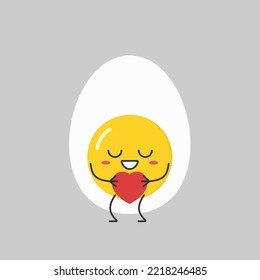 Egg character cartoon cute smiling face love sign heart favorite emotions icon vector illustration.
