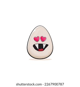 Carácter de huevo. Huevo blanco caricaturizado aislado sobre fondo blanco. Funky personaje de huevo de comida con ojos y boca. Arte de clip de huevo blanco vectorial, emoji, etiqueta y pegatina