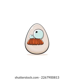 Egg character. Cartoon white egg isolated on white background. Funky food egg character with eyes and mouth. Vector white egg clip art, emoji, label and sticker