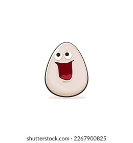 Egg character. Cartoon white egg isolated on white background. Funky food egg character with eyes and mouth. Vector white egg clip art, emoji, label and sticker