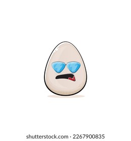 Carácter de huevo. Huevo blanco caricaturizado aislado sobre fondo blanco. Funky personaje de huevo de comida con ojos y boca. Arte de clip de huevo blanco vectorial, emoji, etiqueta y pegatina