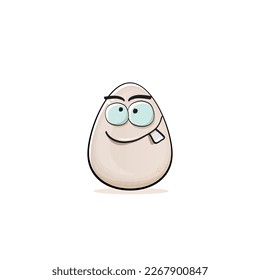 Eierfigur. Cartoon-weißes Ei einzeln auf weißem Hintergrund. Funky Food Ei Charakter mit Augen und Mund. Video-Clip-Art, Emoji, Etikett und Aufkleber