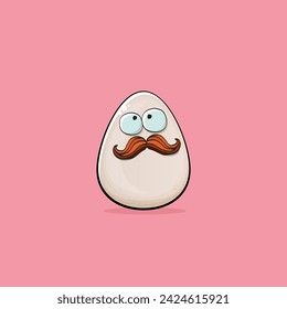 Egg character. Cartoon white egg isolated on pink background. Funky food egg character with eyes and mouth isolated. Vector white egg clip art, emoji, label and sticker