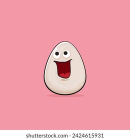 Egg character. Cartoon white egg isolated on pink background. Funky food egg character with eyes and mouth isolated. Vector white egg clip art, emoji, label and sticker