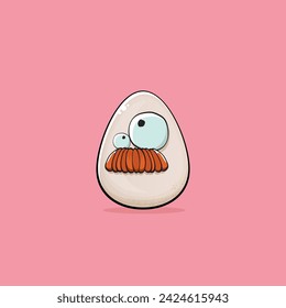 Egg character. Cartoon white egg isolated on pink background. Funky food egg character with eyes and mouth isolated. Vector white egg clip art, emoji, label and sticker