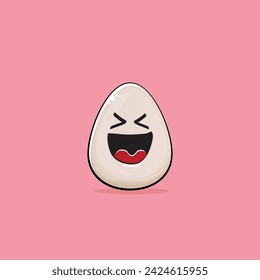 Egg character. Cartoon white egg isolated on pink background. Funky food egg character with eyes and mouth isolated. Vector white egg clip art, emoji, label and sticker