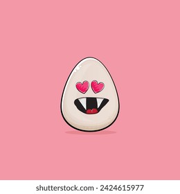 Ei-Charakter. Cartoon weißes Ei isoliert auf rosa Hintergrund. Funky Food Ei Charakter mit Augen und Mund isoliert. Vektor weiße Ei Clip Art, Emoji, Etikett und Aufkleber