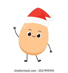 Egg character design. Egg on white background. Santa Claus hat.