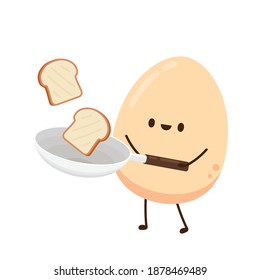 Egg character design. egg vector on white background. Bread on a pan vector.