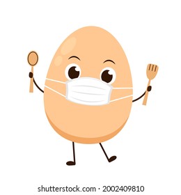 Egg character design. Egg vector on white background. Boiled egg vector. Egg cartoon wearing a mask.