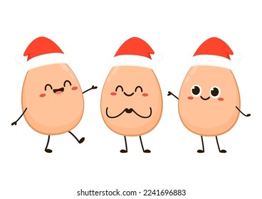 Egg character design. egg vector on white background. Santa hat vector.