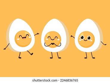 Egg character design. egg vector on yellow background.