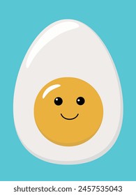Egg character design. egg vector on blue background. emoticon happy egg. boiled egg happy fun character.