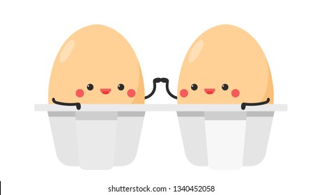 egg character design. wallpaper. free space for text. Egg tray. egg on white background.