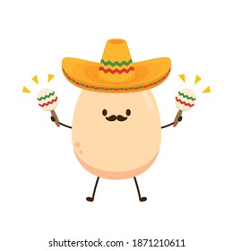 Egg character design. Egg wearing a Mexican hat.