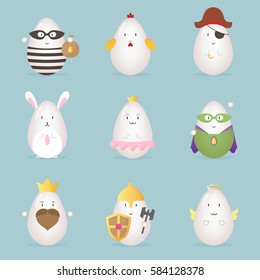 Egg Character Emotion Icon Kawaii Easter Set