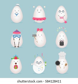 Egg Character Emotion Icon Kawaii Easter Set