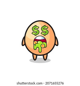 egg character with an expression of crazy about money , cute style design for t shirt, sticker, logo element