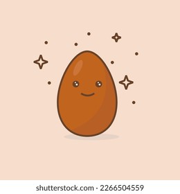 Egg Character flat design. Happy smiling face kawaii. Easter brown egg. Traditional breakfast. Vector illustration