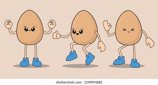 Egg character with funny face. Vector flat illustration