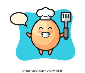 Egg character illustration as a chef is cooking