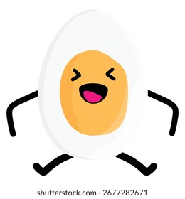 Eierzeichen einzeln auf weißem Hintergrund. Lächeln und glückliches Ei. Nettes gekochtes Ei mit Kawaii lustige Gesicht Cartoon. Vektorgrafik