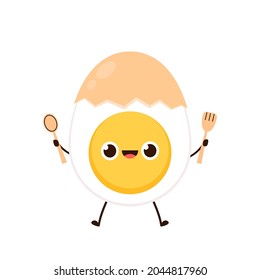 Egg character vector. Boiled egg character design.