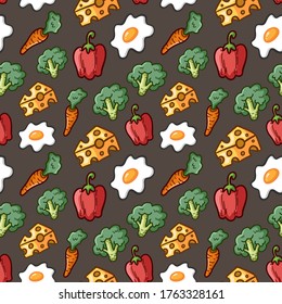 Egg And Cheese Seamless Pattern Doodle Handdrawn Design