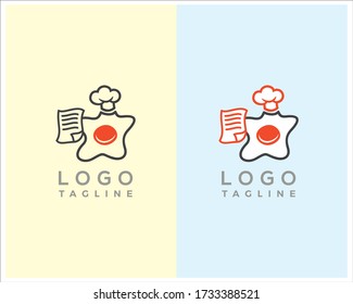 Egg chef holding the recipe logo design template [vector]