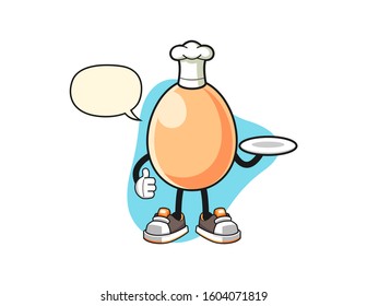 Egg chef with speech bubble cartoon. Mascot Character vector.