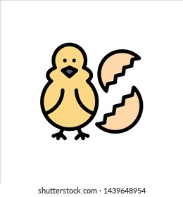 Egg, Chicken, Easter, Baby, Happy  Flat Color Icon. Vector icon banner Template