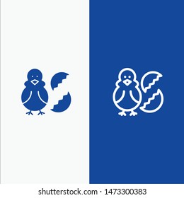 Egg, Chicken, Easter, Baby, Happy Line and Glyph Solid icon Blue banner Line and Glyph Solid icon Blue banner