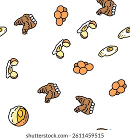 egg chicken farm food organic vector seamless pattern thin line illustration