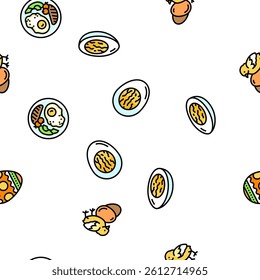 egg chicken farm food organic vector seamless pattern thin line illustration