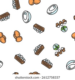 egg chicken farm food organic vector seamless pattern thin line illustration