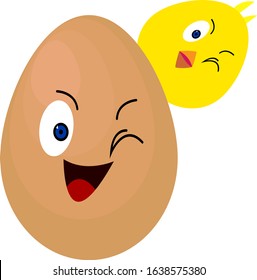 egg and chicken funny cartoon characters wink on a white background food and poultry concept logo for design