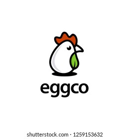 Egg Chicken Head Face with Green Leaf Logo Design Inspiration