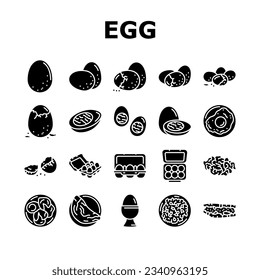 egg chicken hen food farm icons set vector. easter organic, fresh brown, animal bird, breakfast poultry, healthy nature, protein egg chicken hen food farm glyph pictogram Illustrations