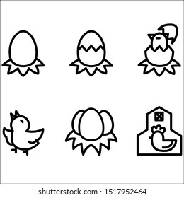 Egg & Chicken icon set in thin line style. 