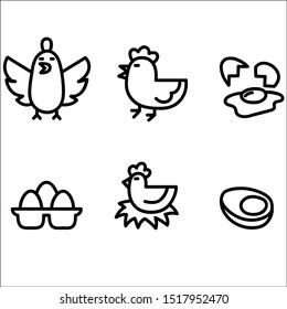 Egg & Chicken icon set in thin line style. 