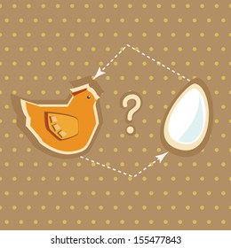 Egg and chicken on polka dot background
