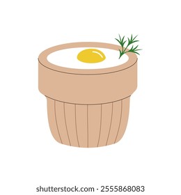 Egg cocotte. French cuisine, food, dish. Vector illustration isolated on white background