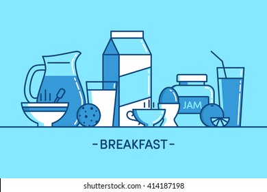 Egg, coffee, juice, fruits, jam, food, milk