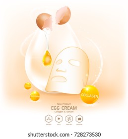 Egg Collagen white Serum and Vitamin Background for Skin Care Cosmetics.